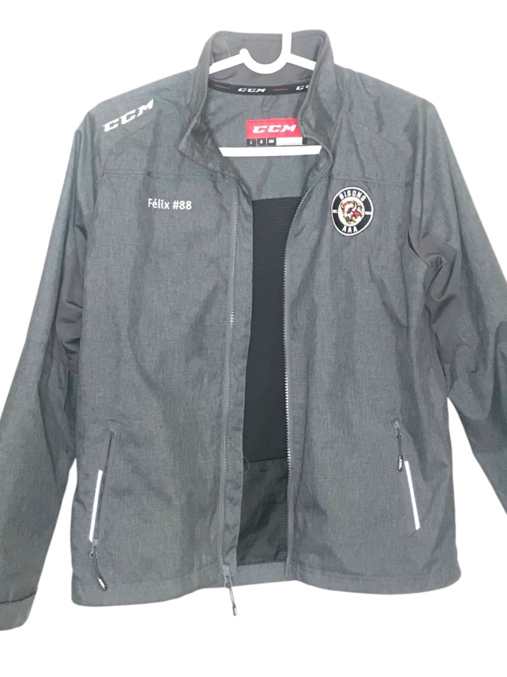 CCM Hockey Team Jacket L (Fits S/M) Bisons AAA Embroidered Full Zip Félix #88